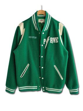 Psrve Bright Green White Snap Front Men's Collegiate Varsity Bomber Jacket 2XL